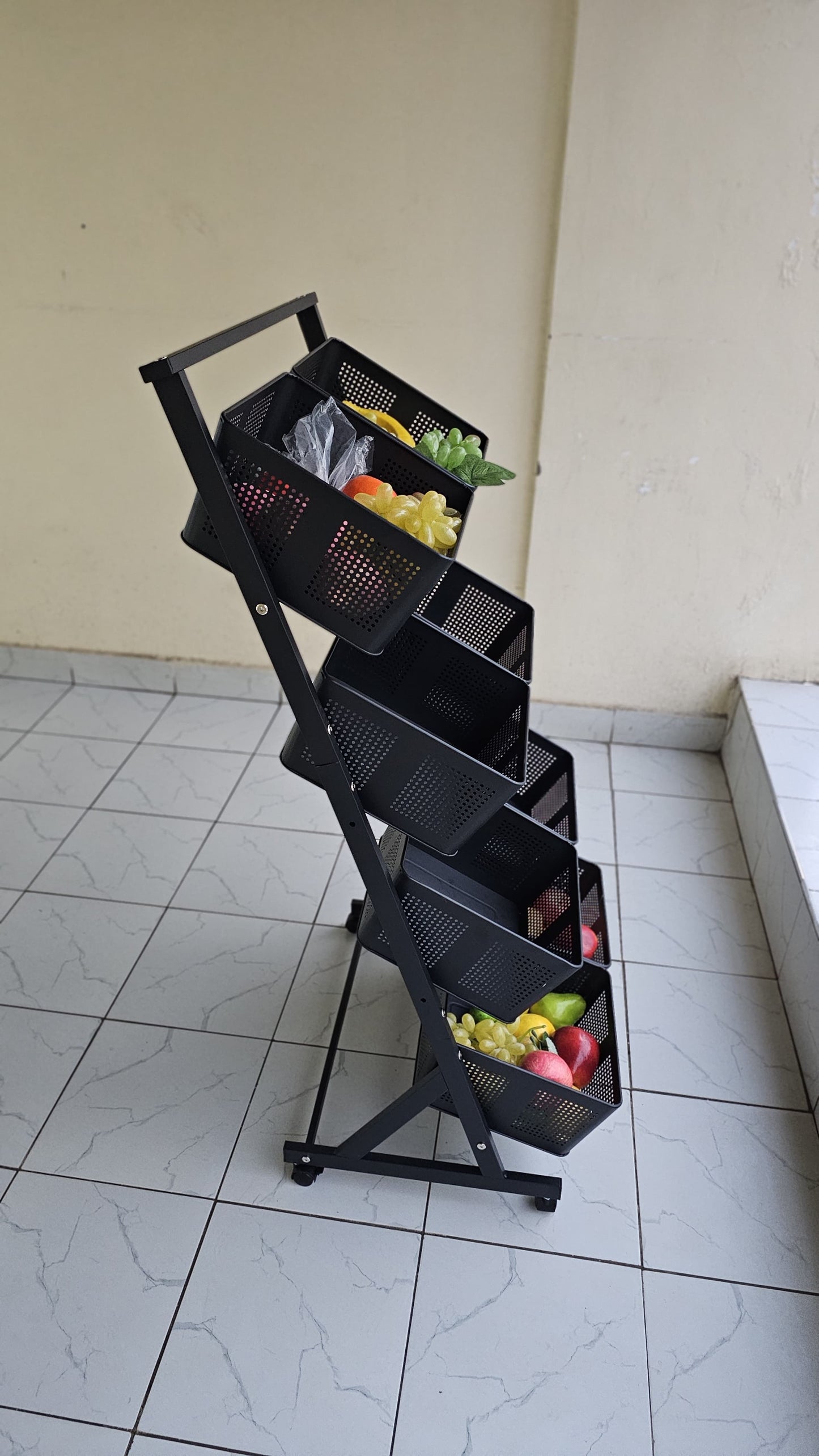 360 Multifunctional Metallic Kitchen Shelf Vegetable Fruits Cart Storage Rack