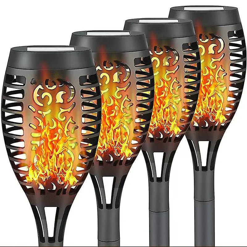 6 pieces LED solar flame lamp for outdoor, waterproof for garden decor.