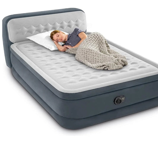 Intex Dura-Beam Deluxe Queen-Sized Air Bed Mattress Comforting Bed with Built-in Electric Pump and Ultra Plush Supportive Headboard