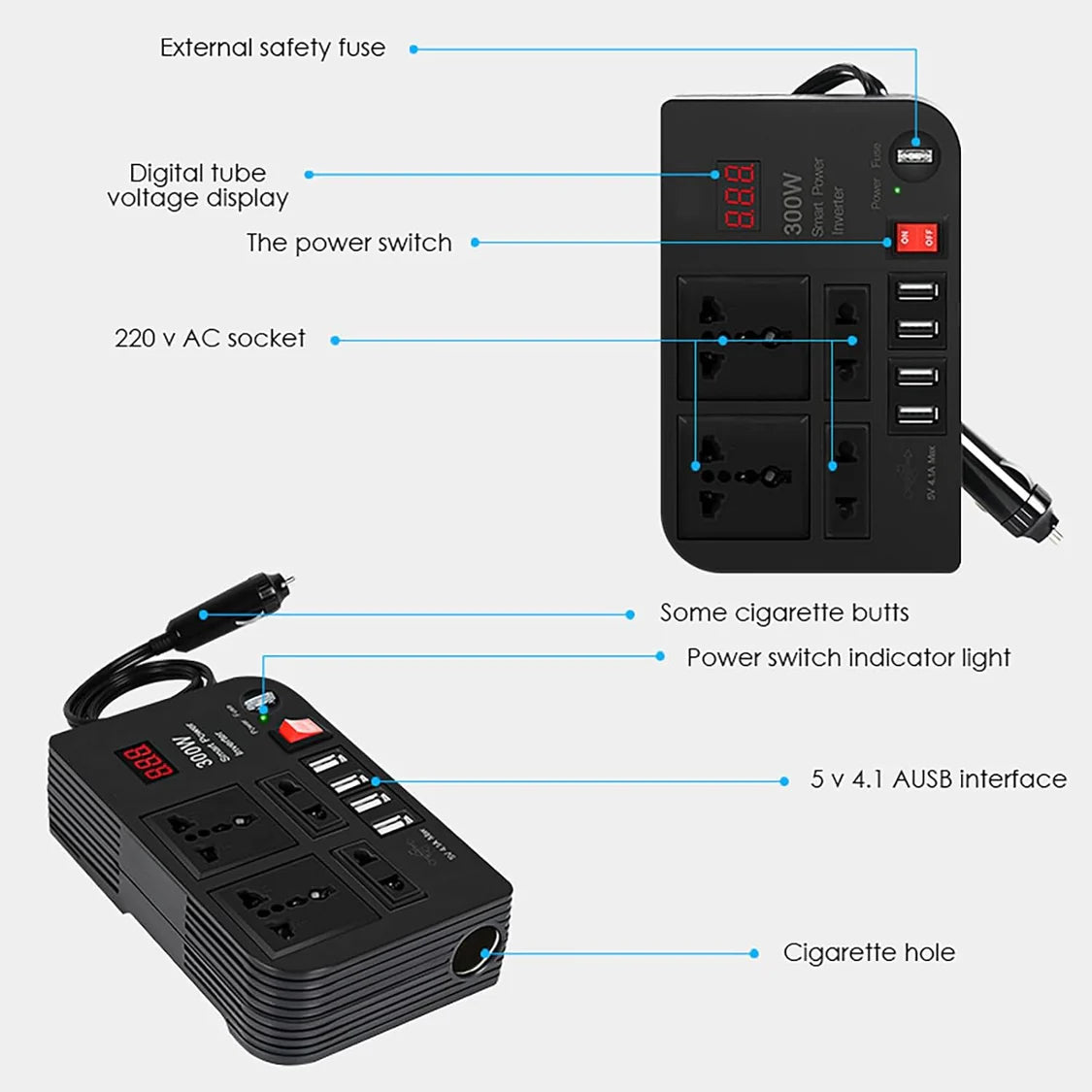 300W Power Inverter DC 12V to AC 220V Car Power Inverter