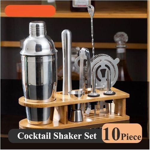 10pcs Bartender Kit-Cocktail Shaker Set Bar Tool Set with Sleek Bamboo Stand Base