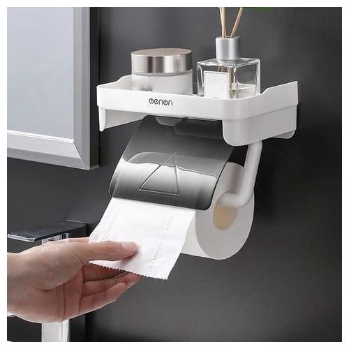 Wall mounted tissue holder with self adhesive sticker