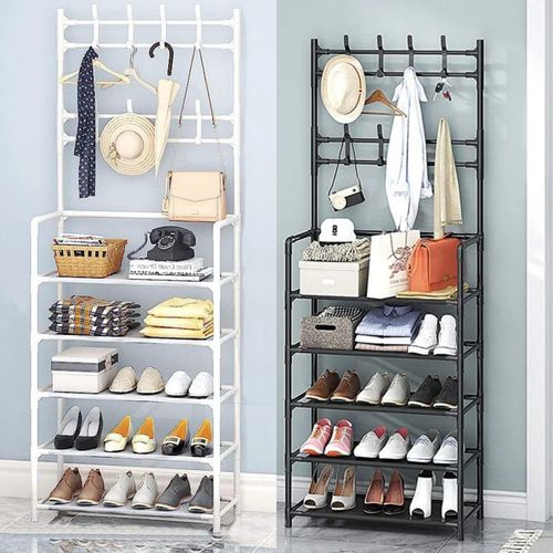 Multifunctional 5 Tier Shoe Rack Organizer+ Simple Floor Coat Hat Rack with 8 hooks