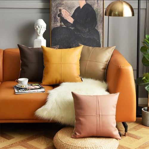 Vintage Faux Leather Throw Pillow Covers