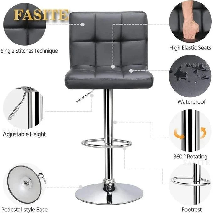 Modern Square Leather Swivel Adjustable Bar Stool, Bar Stool for Kitchen Counter Bar Chairs