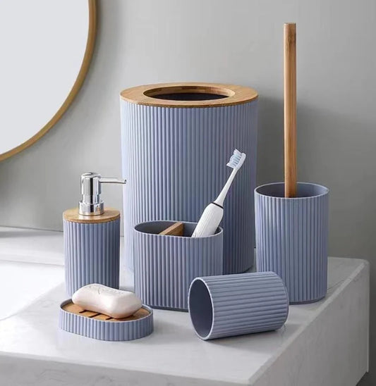 6 in 1 Bathroom Accessories Set With Wooden Ring