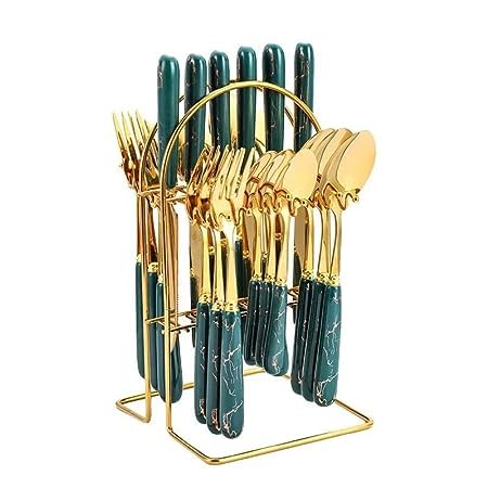 24PC Cutlery set with green handle