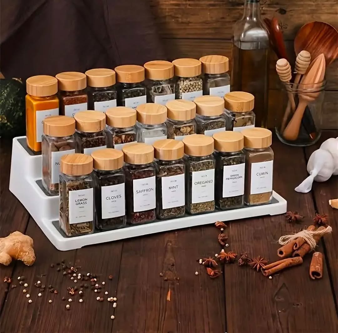 29-piece set of glass storage jars with bamboo lids