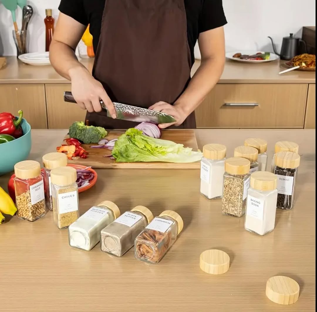 29-piece set of glass storage jars with bamboo lids