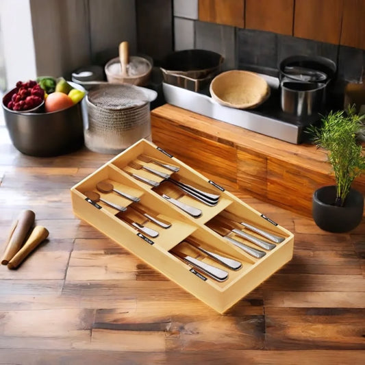 6 Slot Bamboo Cutlery Organizer