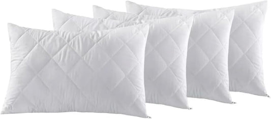 2 Pack Pillow Protectors Quilted Zipped Breathable 100% Cotton Hotel Quality 50 x 75cm