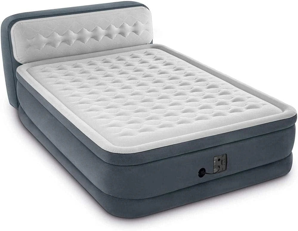 Intex Dura-Beam Deluxe Queen-Sized Air Bed Mattress Comforting Bed with Built-in Electric Pump and Ultra Plush Supportive Headboard