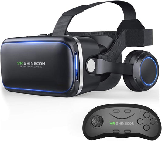 Vr box with headphone and a remote control.