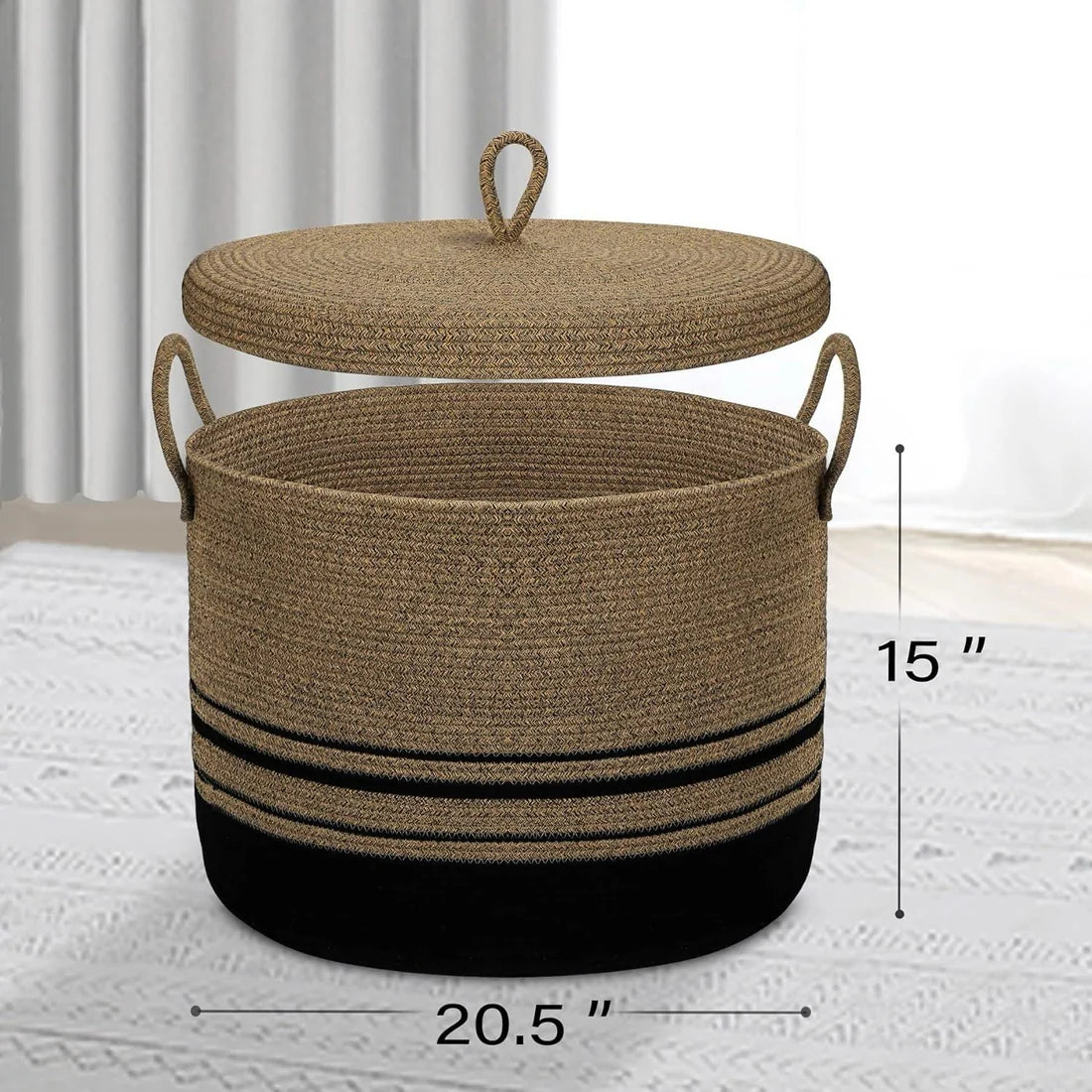 Cotton Rope Basket with Lid Round Woven Decorative Storage Basket