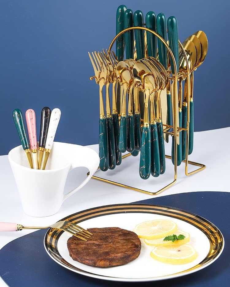 24PC Cutlery set with green handle