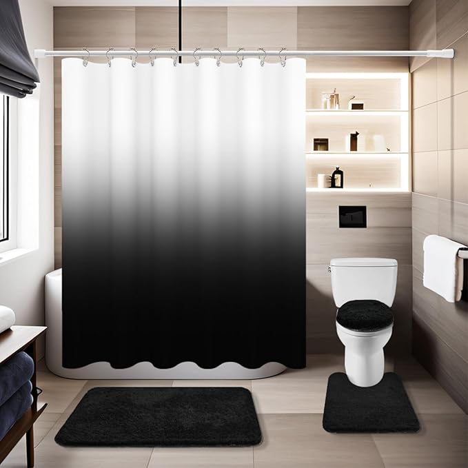 4 in 1 Bathroom sets with shower curtain and rugs