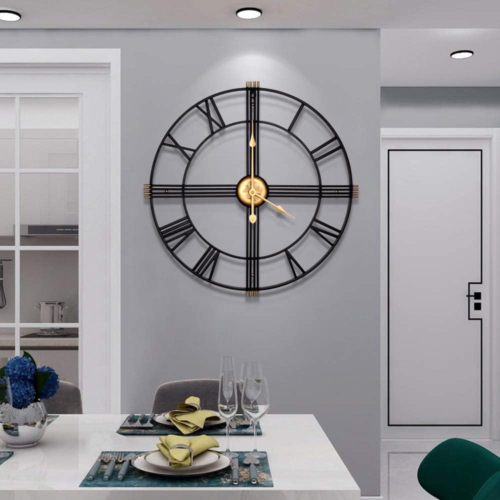 Large Modern Metal Wall Clock Roman Numerals Clocks for Living Room Bedroom Kitchen Wall Decor 60cm