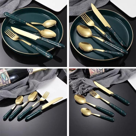 24PC Cutlery set with green handle