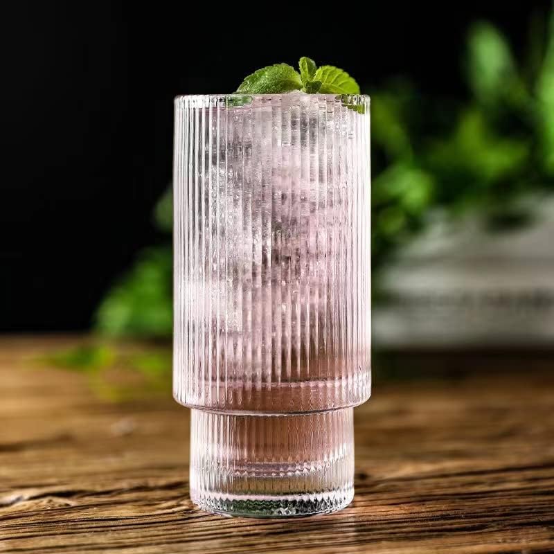 Ribbed Tumblers with Straws Glass Tumbler Cocktail Glasses 6pcs