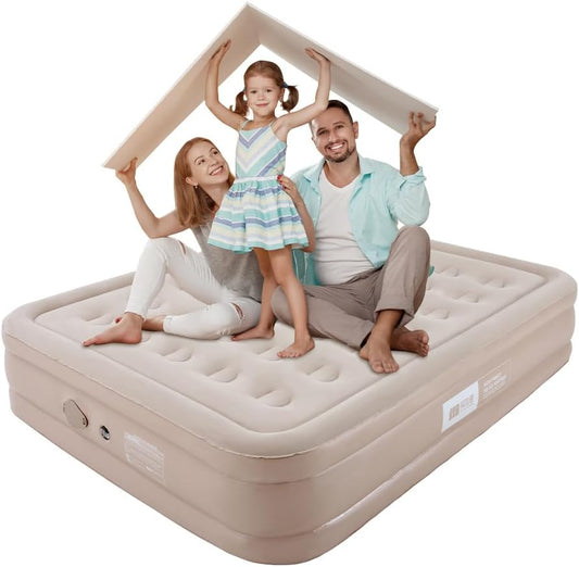 Inflatable Queen Size Airbed Mattress with Built-In Pump