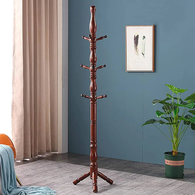 Retro Coat Rack Freestanding,Sturdy Solid Wooden Coat Rack Stand, Adjustable Coat Tree Floor Hanger With 8 Hooks, Coat Hanger Stand For Bedroom