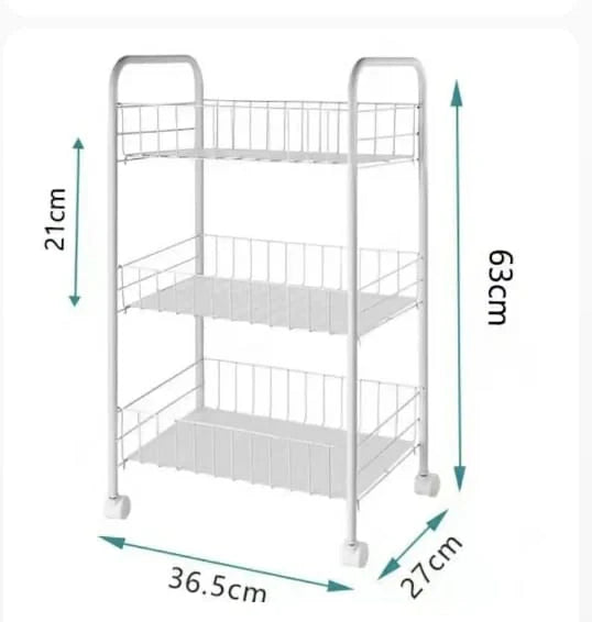 Auxiliary Trolley with wheels and metal mesh trays for kitchen, bathroom, living room