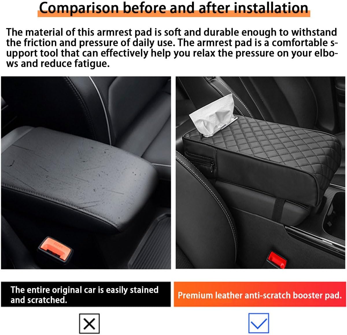 Premium Car Console Armrest Pad Cushion with Integrated Tissue Box