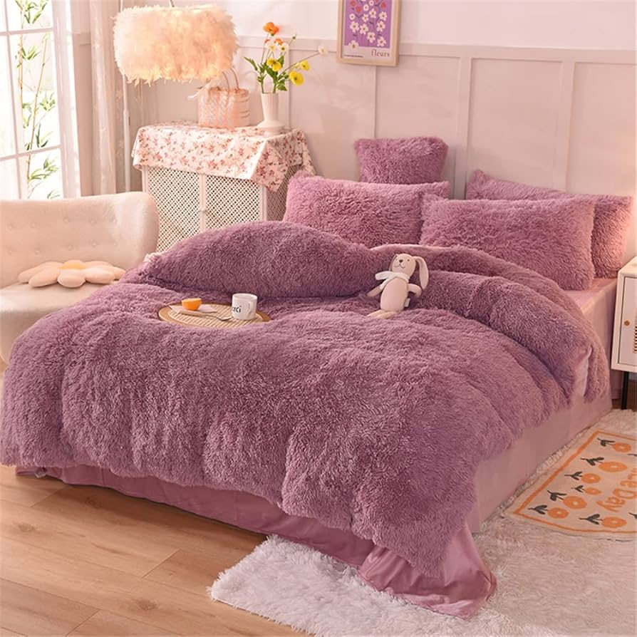 6pc Luxury designs Velvet plush Fluffy Duvet set