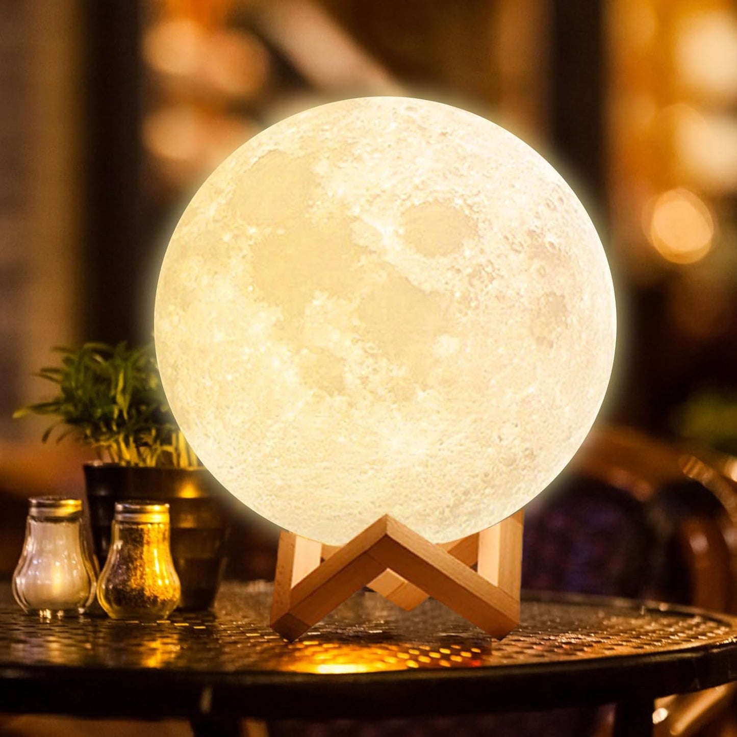 Rechargeable 3D Print Moon Lamp LED Night Light - Touch Switch Lunar Light for Bedroom Decor and Birthday Gift