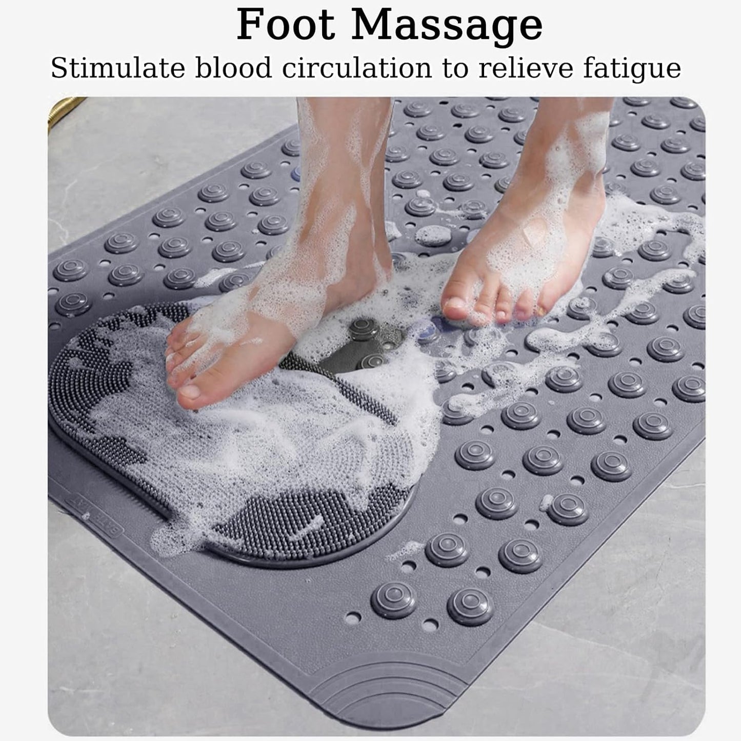 Shower Mat Non Slip - Bathtub Mat with Suction Cups and Drain Holes with Foot Scrubber Massage