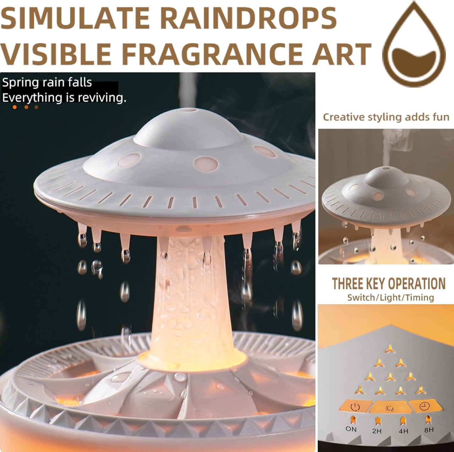 Aroma Humidifier Raindrop Humidifier with Colorful Lights