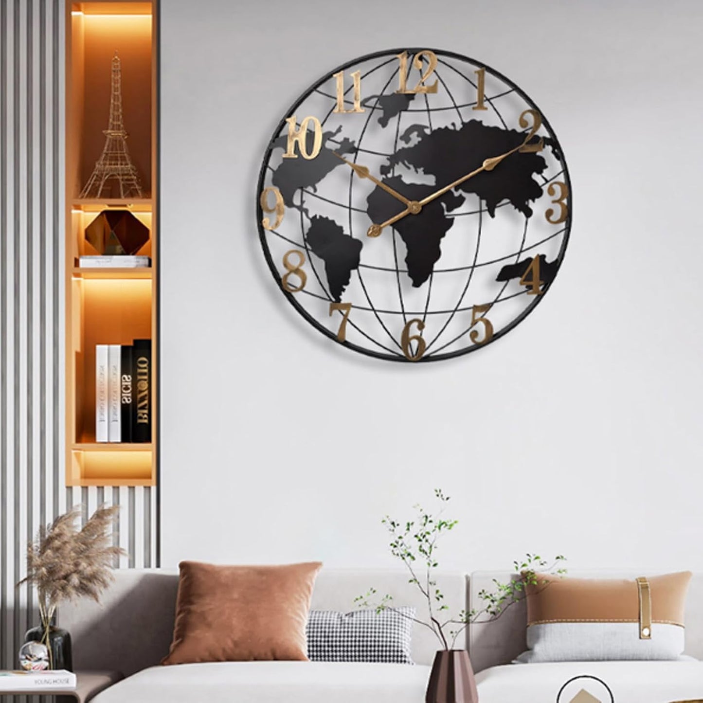 Large World Map Wall Clock for Living Room Decoration 60cm Modern Home Decor