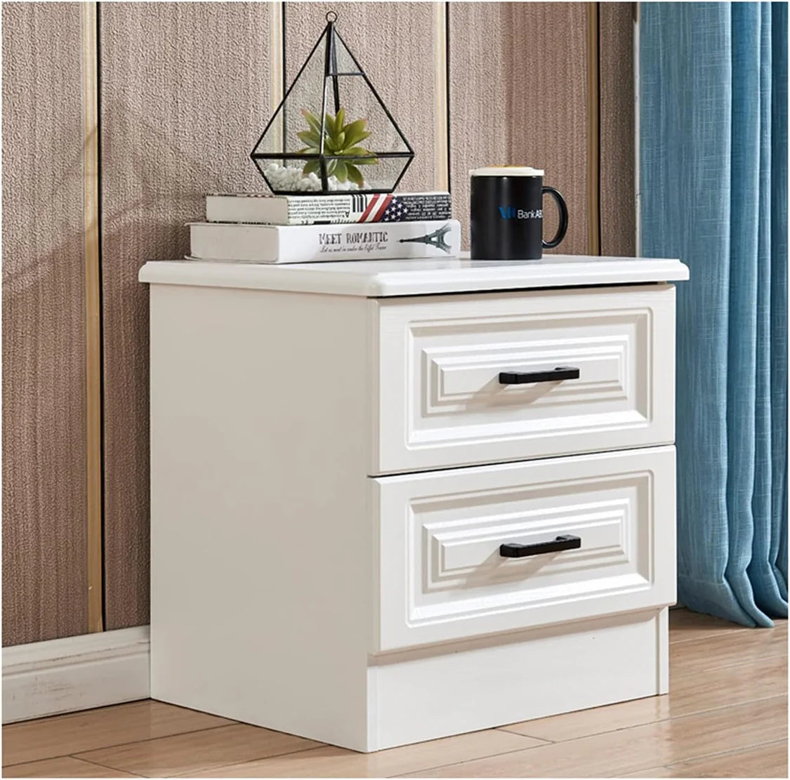 Simplicity Wooden Bedside Table with 2 Drawers, Multifunctional Bedside Table