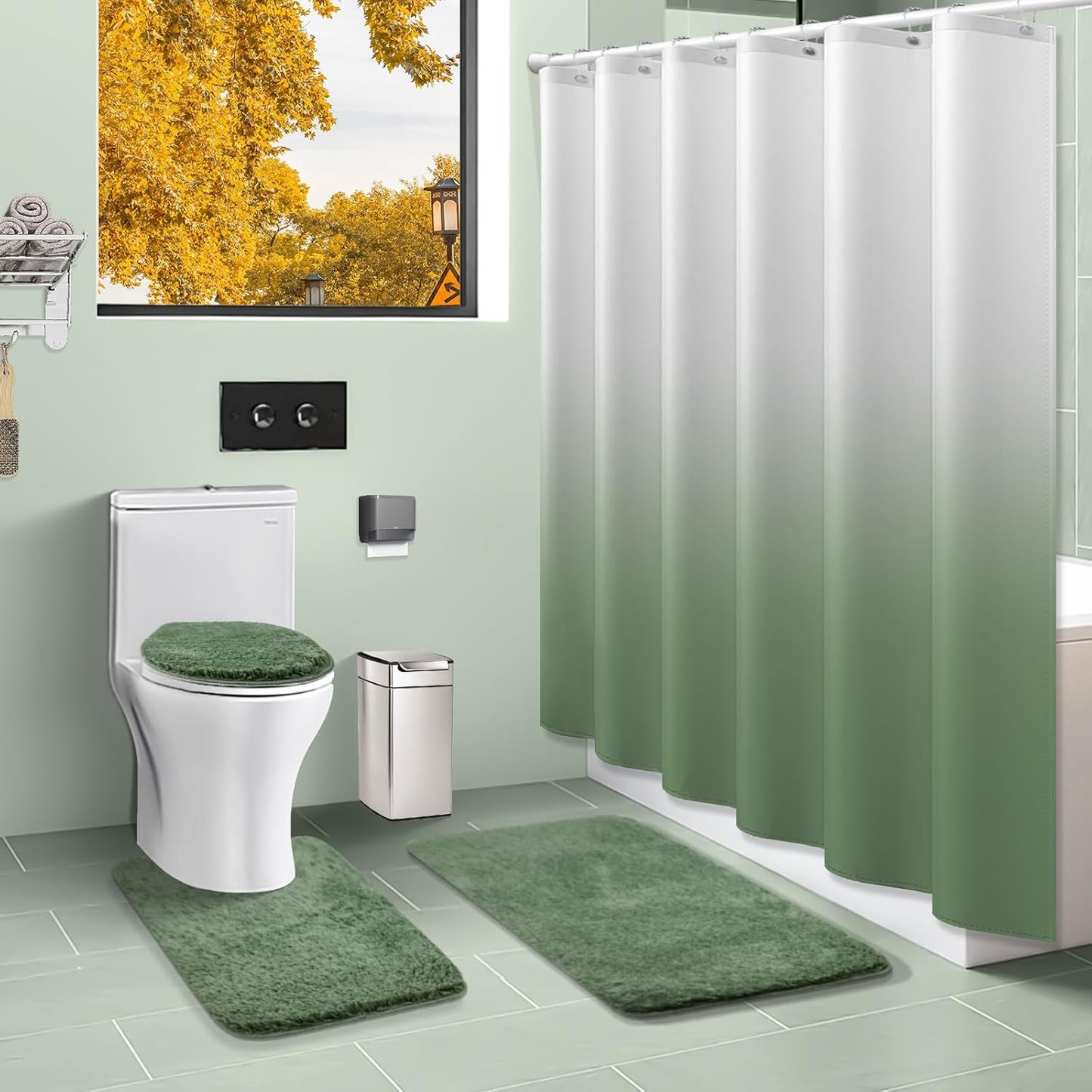 4 in 1 Bathroom sets with shower curtain and rugs
