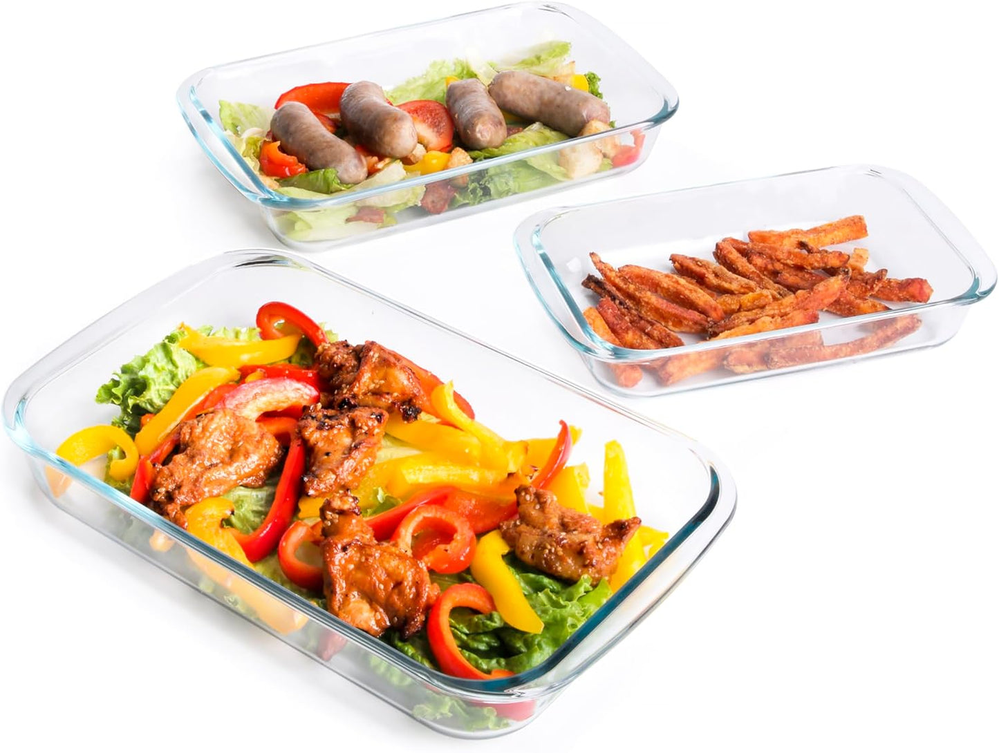 3PCS Rectangular Heat resistant Borosilicate glass bakeware.