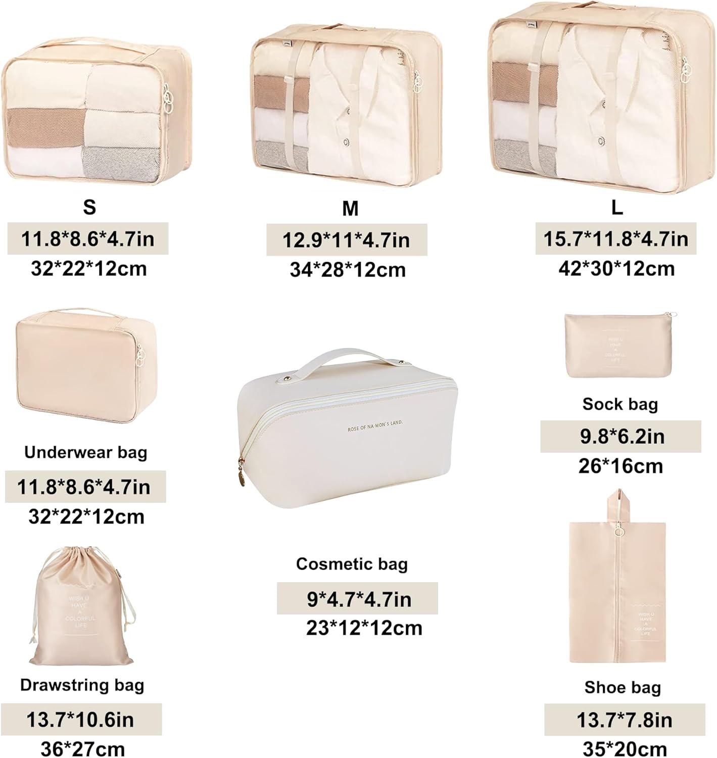 8 Pcs Packing Cubes for Suitcase, Travel Organizer Packing Bags, Travel Luggage Packing Organizers Waterproof Packing Cubes