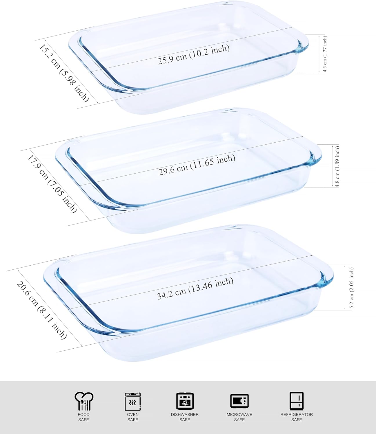 3PCS Rectangular Heat resistant Borosilicate glass bakeware.