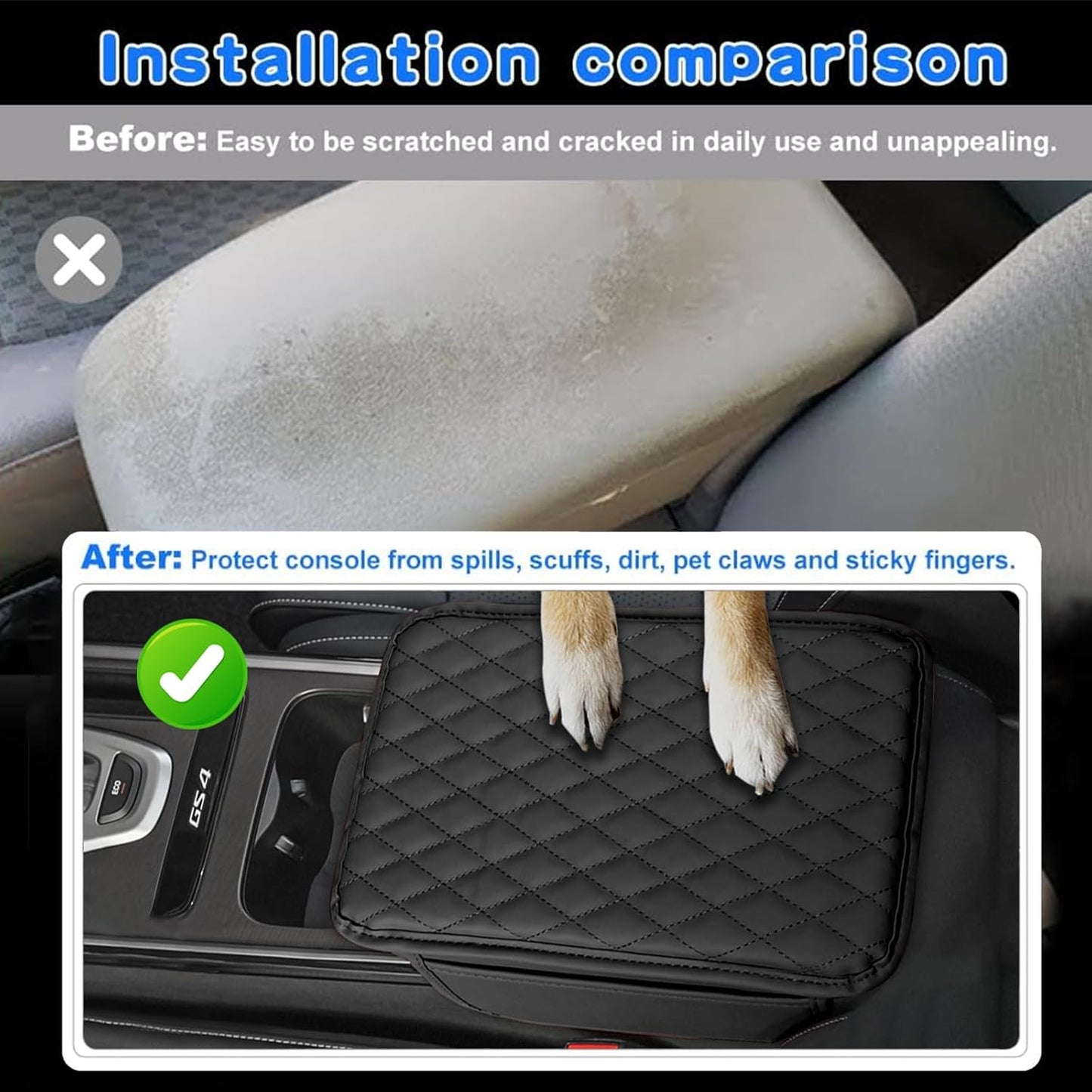 Car Center Console Cover with Armrest Cushion and Storage