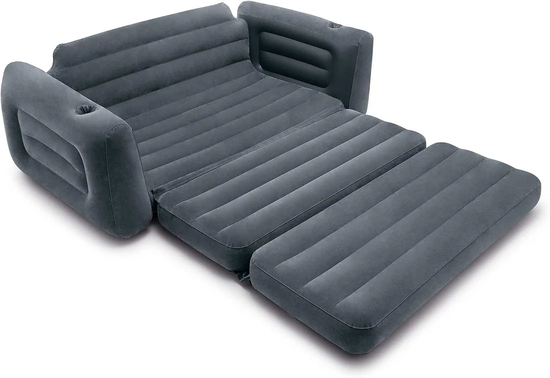 Intex Queen Size Inflatable Pull-Out Sofa Bed Sleep Away Futon Couch with 2 Cupholders