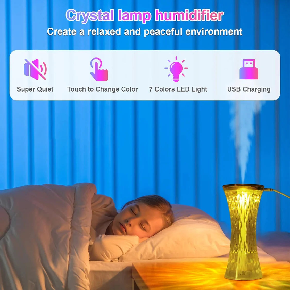 7-Color Changing Crystal Diamond Table Lamp with Humidifiers