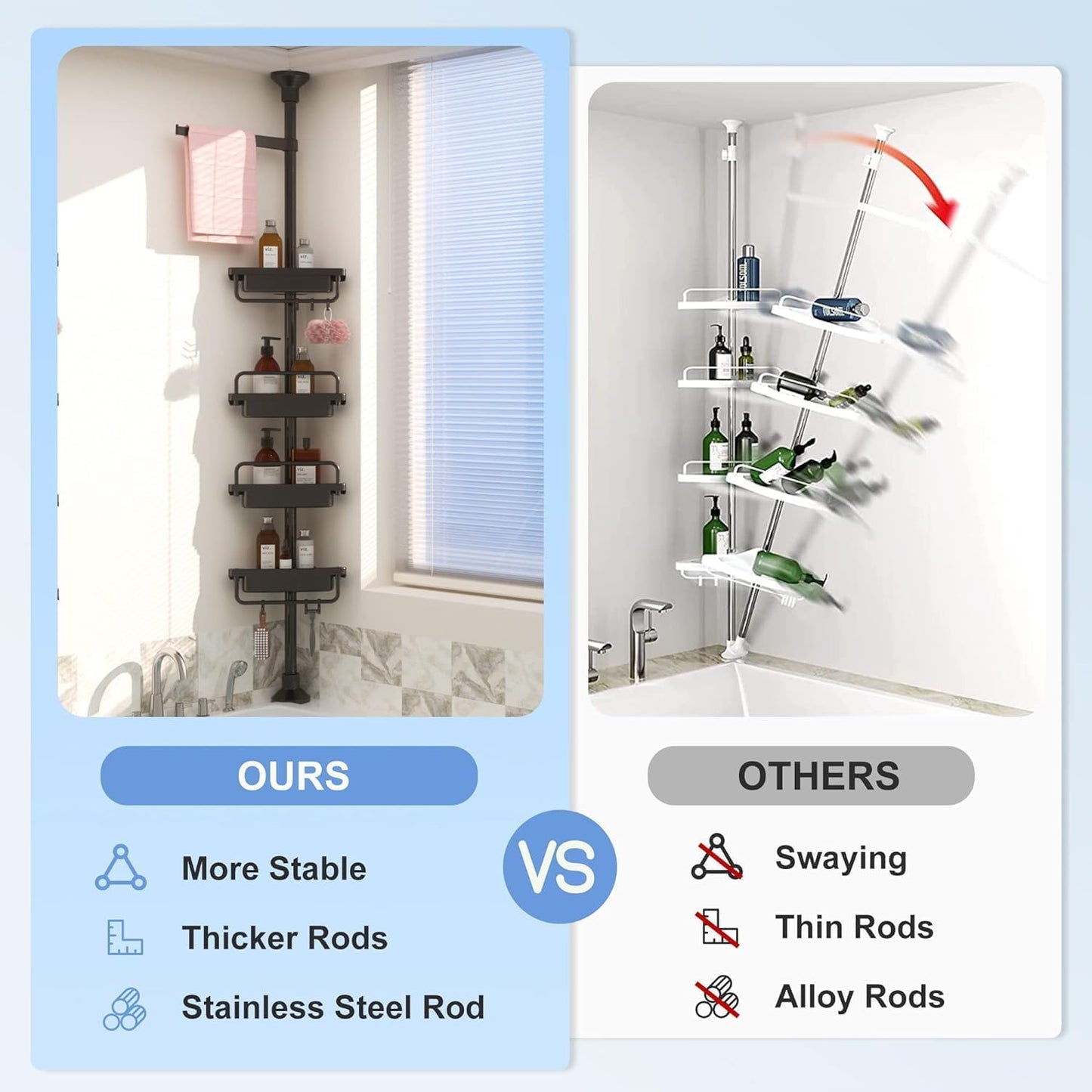 4 Layer Corner Shower Caddy, Adjustable Shower Shelf Organizer