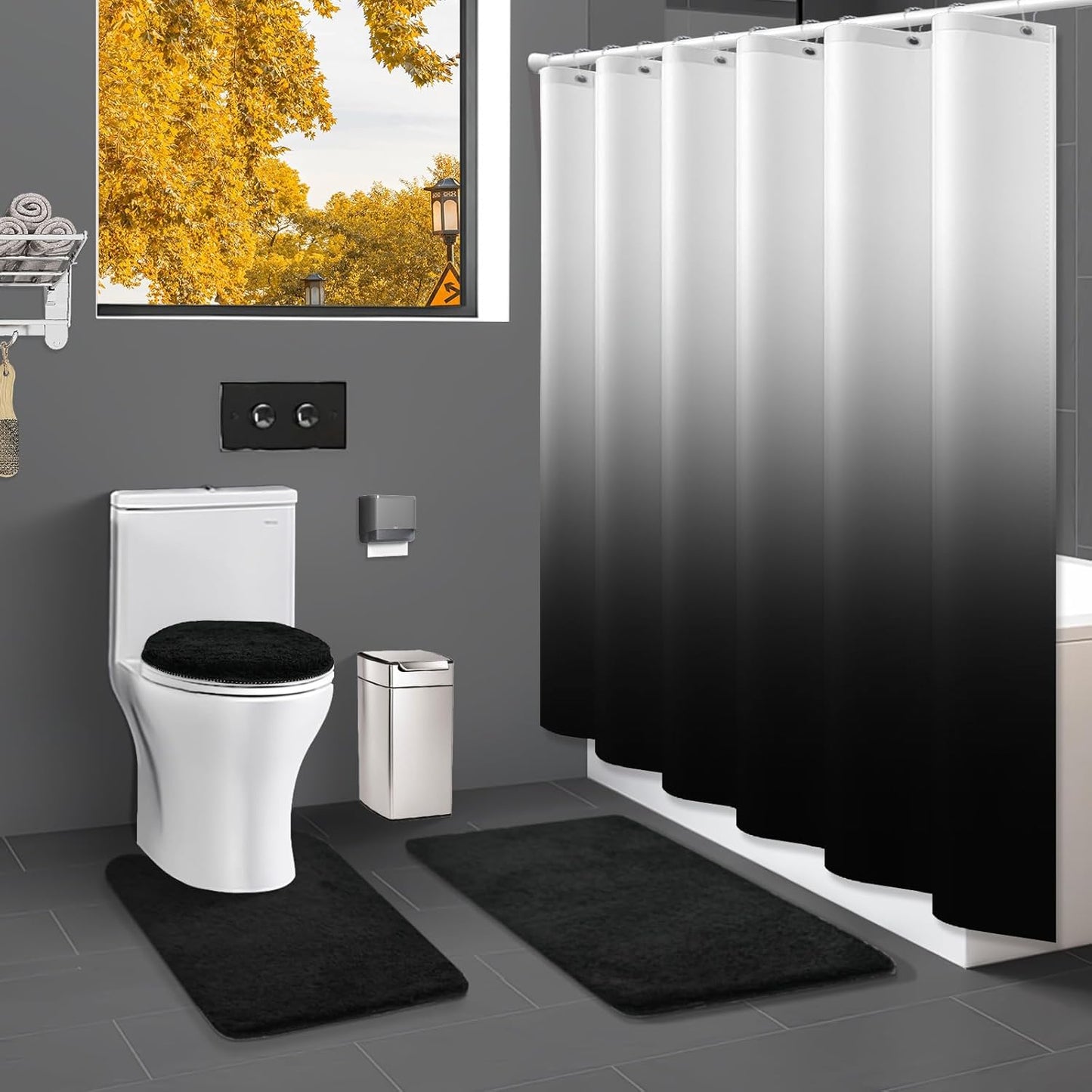 4 in 1 Bathroom sets with shower curtain and rugs