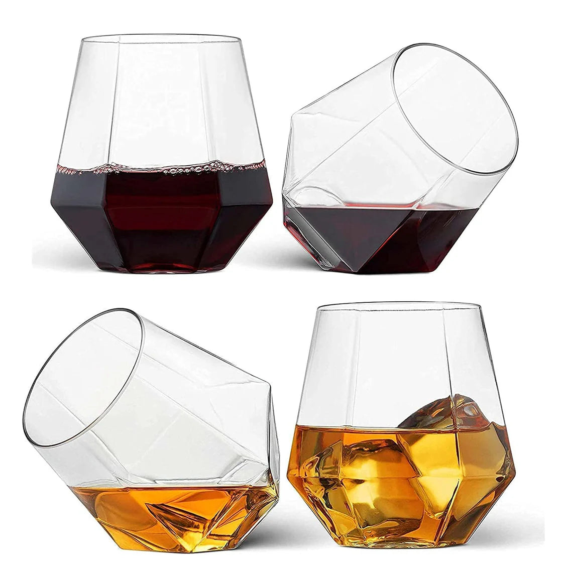 Diamond Crystal Cut Whiskey Glasses Set of 6pcs Bar Brandy Wine Glass for Drinking Bourbon Whisky Scotch Cocktail Cognac