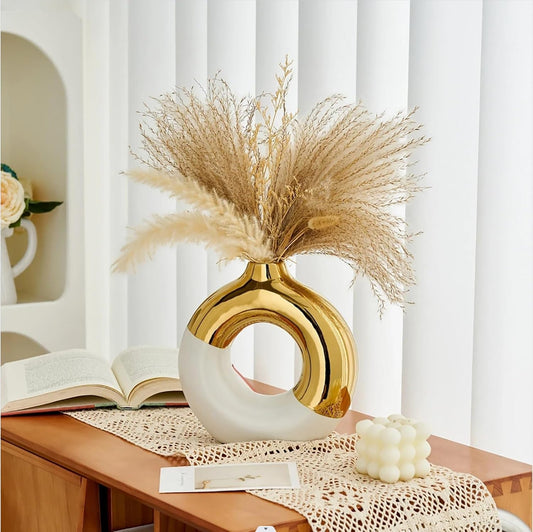 White Modern Round Electroplated Boho Ceramic Vase