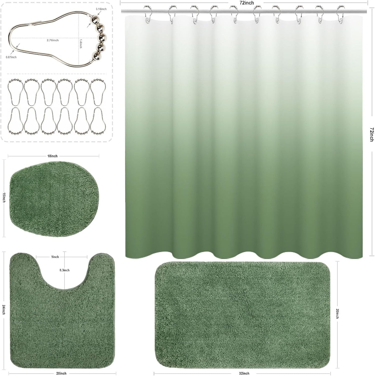4 in 1 Bathroom sets with shower curtain and rugs