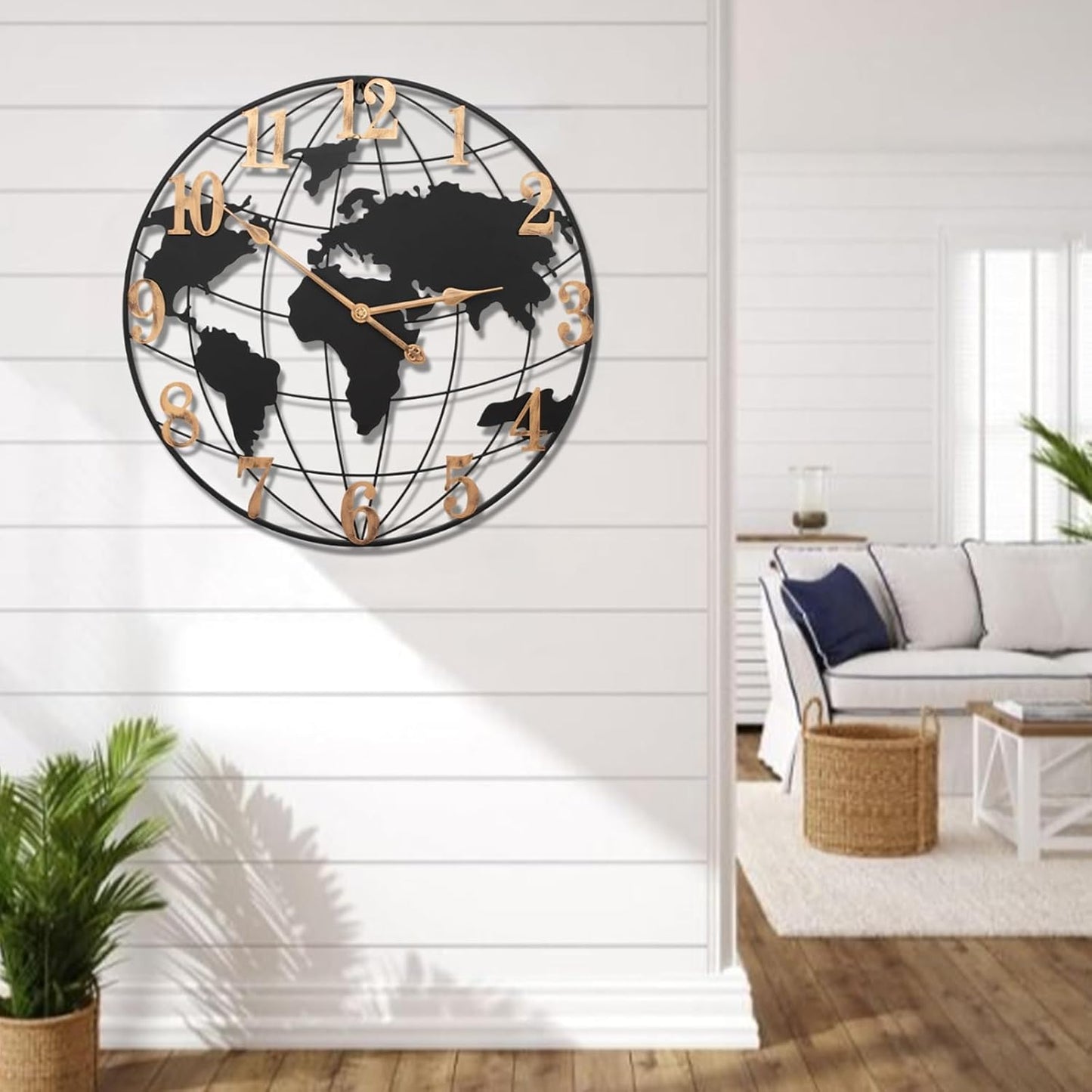 Large World Map Wall Clock for Living Room Decoration 60cm Modern Home Decor