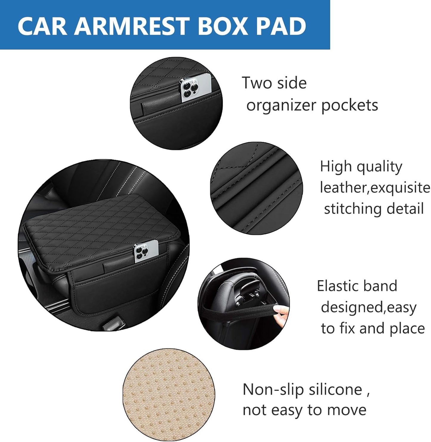 Car Center Console Cover with Armrest Cushion and Storage