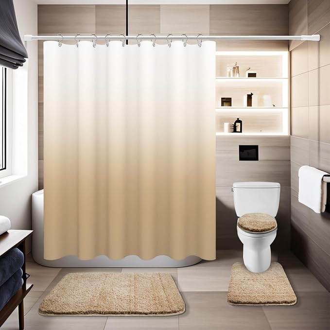 4 in 1 Bathroom sets with shower curtain and rugs