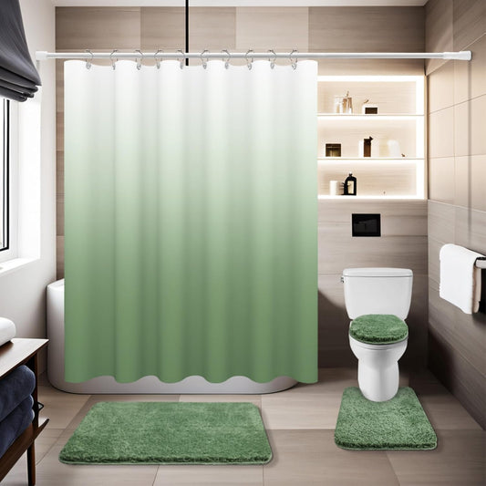 4 in 1 Bathroom sets with shower curtain and rugs