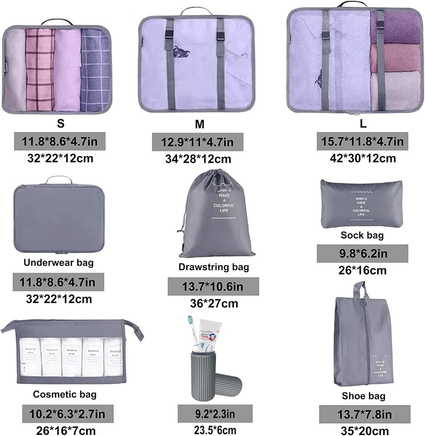 8 Pcs Packing Cubes for Suitcase, Travel Organizer Packing Bags, Travel Luggage Packing Organizers Waterproof Packing Cubes